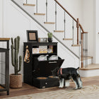 PawHut Pet Feeder Station Storage Cabinet and Container - Black-Comes with a countertop, a compartment and a cabinet to store all your pets supplies 