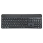 Targus Sustainable Energy Harvesting EcoSmart Keyboard-It is primarily powered by solar cells optimized to harvest light from a variety of light conditions (including indoor lighting). It connects to up to 3 devices using Bluetooth SoC