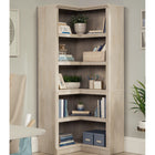 Sauder Corner 5-Shelf Bookcase - Chalked Chestnut-Spacious storage: Fixed shelves hold books, framed photos, collectibles and more. Four shelves have a maximum weight capacity of 35 lb. Bottom shelf has a maximum weight capacity of 50 lbs