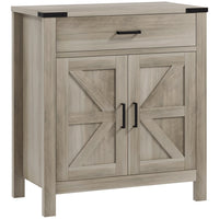 HOMCOM 30.5" L Sideboard Buffet Cabinet - Grey-Wood grain finish, barn doors, and metal accents add rustic farmhouse charm 