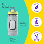 Bubba Kids Flo Water Bottle - 16 oz (473 ml) - Wide Mouth - Silicone Sleeve - Push Button Lid - Light Stone/Limelight/Scuba-Portable design with a built-in carry handle and a push button lid for one-handed drinking