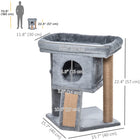 PawHut Small Cat Tree Tower with Perch and Scratching Post - Grey-Spacious cat house, providing a private space to relax 