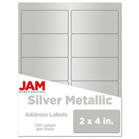 JAM Paper Mailing Address Labels, 2" x 4", Silver Metallic, 120 Pack (40732539)-Mailing address labels