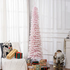 HOMCOM 7' Artificial Christmas Tree with Realistic Branches - Pink-Pencil shape don't take up much floor or table space, suitable for small rooms or a second Christmas tree in an entryway 