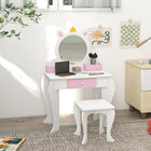 Qaba Kids Vanity Table with Mirror and Stool - Unicorn Design - White-A cute unicorn design that'll uplift any room 