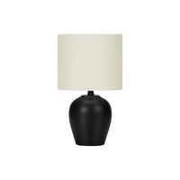 Monarch Specialties 17" H Table Lamp - Black Ceramic / Ivory / Cream Shade-With a transitional design, this smooth black ceramic 17"h table lamp with a round jar shaped base and topped with an ivory fabric drum shade, brings a fashionable style to any living room, bedroom, or office space