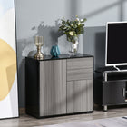 HOMCOM 31.1" L High Gloss Buffet Sideboard with 2 Drawers - Gray and Black-Suitable for the living room, dining room, and office