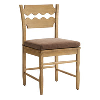 Modway Jax Oak Wood Dining Chair With Wavy Razor Back and Cushion - Weathered Oak Cocoa-Solid Oak Dining Chair