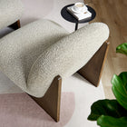 Modway Loyal Boucle Fabric Accent Chair and Ottoman Set - River Rock Walnut-Ash Wood Frame and Legs