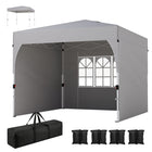 Outsunny 9.6 ft W x 9.6 ft L Pop Up Canopy Tent with 3 Sidewalls - 1-Button Push - Light Grey-210D Oxford fabric with silver coating for UPF50+ sun protection
