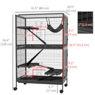 PawHut 50" H 5-Tier Deluxe Rolling Small Animal Cage - Dark Grey-Each platform has round holes connected with ramps 