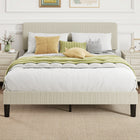 HOMCOM Queen Size Adjustable Headboard Platform Bed Frame - Light Grey-Soft corduroy upholstery adds cozy warmth to any bedroom decor