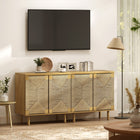HOMCOM Boho 31.5" L Sideboard Buffet Cabinet with Handwoven Paper Rope Doors - Oak-Includes anti-tipping kit for safety for families