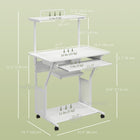 HOMCOM 31.5" Computer Desk - White-Four universal wheels with two brakes for easy mobility and stationary stability