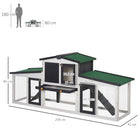 PawHut Outdoor Rabbit Hutch with Double Runs and Tray - White/Green-Sturdy wire keeps rabbits away from predator and ensures good air circulation 