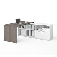 Bestar i3 Plus L-Desk with Two Drawers, Bark Grey & White (160850-4717)-L-Desk