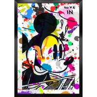 Frameworth Mickey Mouse Paint-Splatter PhotoGlass - Framed Print - 27.5" W x 38.5" H-Features the iconic Mickey Mouse character reimagined through a bold pop art paint-splatter design - bridging classic Disney nostalgia with contemporary wall art aesthetics