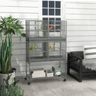 PawHut 61" H Divided Rolling Bird Cage with Removable Metal Tray and Storage Shelf - Dark Grey-4 large front doors and 4 side doors for bird's easy access to the inside area 