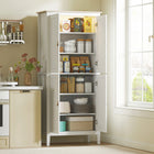 HOMCOM 70" H Kitchen Pantry Cabinet with Sensor LED Light - White-Six-tier storage in two cabinets holds pantry items and more 