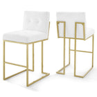 Modway Privy Gold Stainless Steel Upholstered Fabric Bar Stool - Gold White - Set of 2-Glam Deco Bar Stool Set of 2