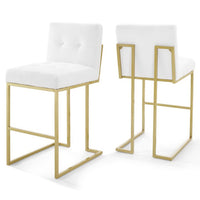 Modway Privy Gold Stainless Steel Upholstered Fabric Bar Stool - Gold White - Set of 2-Glam Deco Bar Stool Set of 2