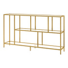 Hudson&Canal Winthrop 52"W Console Table with Glass Shelves - Brass-The top can support 40 lbs, the middle and lower shelves can support 20 and 30 lbs respectively