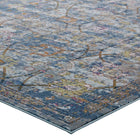 Modway Minu Distressed Floral Lattice Area Rug - 5 ft W x 8 ft L - Blue Grey Yellow/Orange-Stain Resistant / Easy To Clean