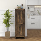 HOMCOM 48" H Kitchen Pantry Cabinet with Barn Door - Brown Wood Grain-Two 3-level adjustable shelves offer flexible storage 