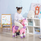 Qaba Kids Ride-On Unicorn Walking Horse with Wheels - Pink-Steel frame supports daily use 