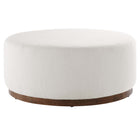 Modway Tilden Large 38" Round Boucle Upholstered Upholstered Ottoman - Cloud/Walnut-Boucle Fabric Upholstery