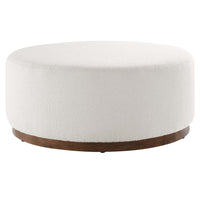 Modway Tilden Large 38" Round Boucle Upholstered Upholstered Ottoman - Cloud/Walnut-Boucle Fabric Upholstery