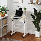 HOMCOM 23.6" Mobile Stand Up Desk - Natural Wood-Front desktop has a stopper to prevent your items from sliding off