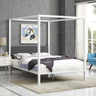 Modway Raina Canopy Queen Bed Frame - White Grey-Slatted Poplar Wood Support System