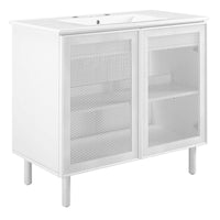 Modway Calla 36" Perforated Metal Bathroom Vanity - White-Perforated Metal Doors