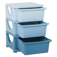 Qaba 3-Tier Kids Toy Organizer with 3 Plastic Storage Bins - Blue-Rounded edges help prevent your kid from getting injured in case they fall 
