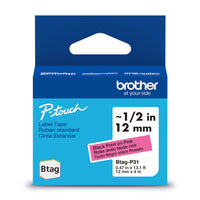Brother Genuine BTAGP31 Label Tape for P-touch Label Makers - Black on Pink - 12 mm W x 4 m L-Whatever your project, you have our word on it.Trust Brother, Canada’s reliable label maker brand for all your labelling needs.