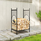 Outsunny Firewood Rack Outdoor - 19" Heavy Duty Metal Fireplace Log Holder-Features an elegant reindeer pattern, adding a festive touch to your home