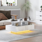 HOMCOM Modern Coffee Table with LED Lights - High Gloss White-Spacious tabletop and open shelf for easy-access storage