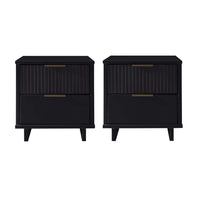 Manhattan Comfort Granville 18.11" Modern 2-Drawer Nightstand 2-Piece Set - Black-Modern-Contemporary with a taste of Glam - Nightstand for Bedroom and Living Room Use. Set of 2