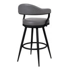 Armen Living Justin 30" Bar Height Swivel Bar Stool in Vintage Grey Faux Leather with Black Metal Legs-23" L x 22" W x 41.5" H