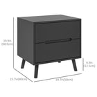 HOMCOM Modern Bedside Table with 2 Drawers and Solid Wood Legs - Black-Slightly slanted wood legs help keep the table balanced at all times