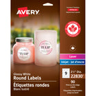 Avery Glossy White Round Labels, 2-1/2" Diameter, 90 Pack (22830)-Great for soap labels, hand sanitizer labels, candle labels and more