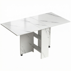 HOMCOM Drop Leaf Folding Dining Table with 2-Tier Shelves & Rolling Casters for 2-4 - Marble White-Drop leaf design