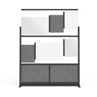 Luxor Modular Wall - 53" W x 48" H - Segmented Black Frame, Frosted Acrylic, Cool Grey PET-Enhances light flow while reducing distractions