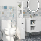 HOMCOM Narrow Bathroom Floor Cabinet with Drawer and Open Shelves - White-Features 2 open shelves, 2 bottom drawers and a cabinet  