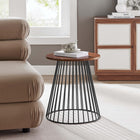 Modway Valeo Round Wood and Metal Side Table - Walnut-Powder-Coated Metal Frame