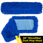 Gritt Commercial Microfiber Looped Dust Mop Pad Head - 36" x 5" - Blue - 12 Pack-Looped fringe prevents dust from flying