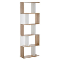 HOMCOM 5-Tier Geometric Bookshelf for Home Office and Living Room - White-Modern S-shaped bookcase offers five tiered shelves for convenient displaying in your home or office