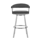 Armen Living Chelsea 29" Bar Height Swivel Bar Stool in Grey Faux Leather & Brushed Stainless Steel-21" L x 22" W x 38" H