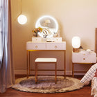 HOMCOM Makeup Vanity Desk with Round Mirror - 31.5" L x 15.7" W x 52" H - White-Colour: White, Gold 